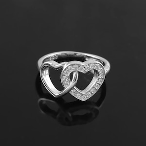 Double Heart Birthstone Promise Ring, Sterling Silver Ring, Handmade Jewelry, Wedding Ring, Unique Gift For Her, Girlfriend, Lover Gift