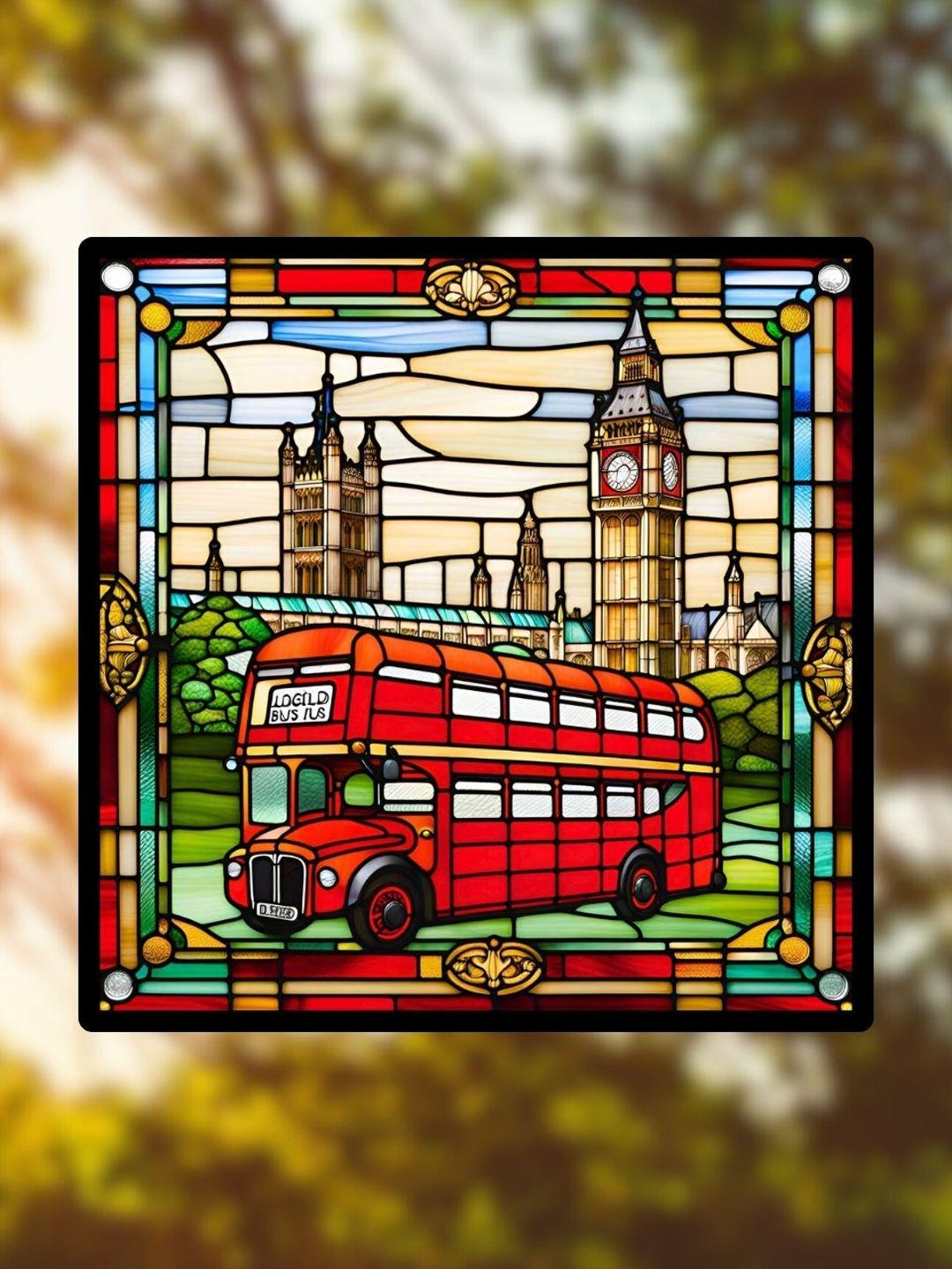 Stained Glass Window English Bus Car in London - Etsy