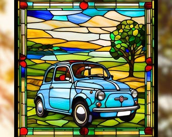 Stained glass window of the Fiat 500 car