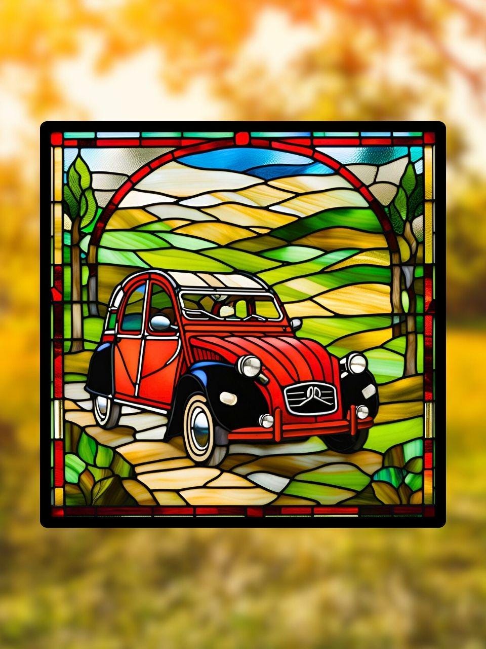 Citroën 2cv car stained glass window