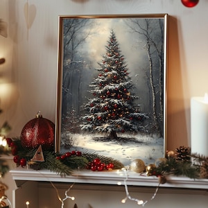 Poster di albero di Natale inquietante, scena di bosco di Dark Academia, decorazioni natalizie, arte fantasy
