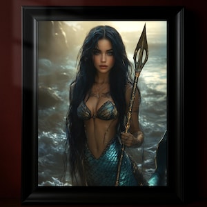 Dark Fantasy Mermaid Poster, Mythical Siren Wall Art, Mermaidcore Ocean Decor, Gothic Mermaid Print, Dark Academia Room Aesthetic