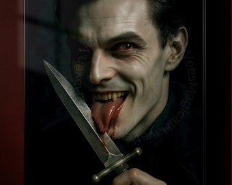 Vampire Poster | Dark Gothic Horror Wall Art | Creepy Vampire Print with Knife