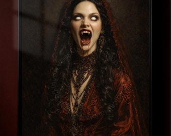 Gothic Vampire Woman Portrait, Dark Fantasy Horror Wall Art, Victorian Gothic Vampire Poster, Gothic Horror Home Decor