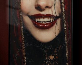 Art mural femme vampire, portrait d'horreur gothique, impression dark fantasy, déco gothique d'Halloween