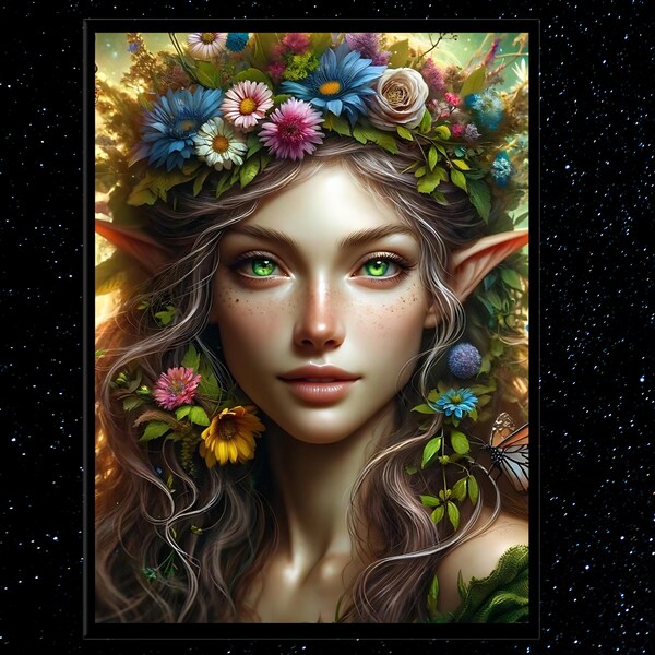 Floral Fantasy Druid - Enchanted Forest, Fairytale Artwork, Dark Academia, Digital Download