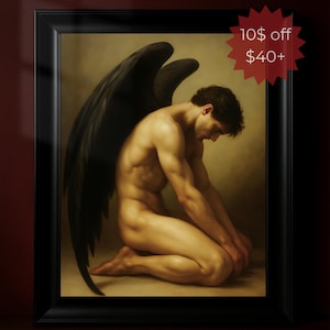 Arte de parede de anjo caído – pôster de anjo masculino de belas artes neoclássicas, decoração romântica gótica, impressão de pintura a óleo vintage da Dark Academia