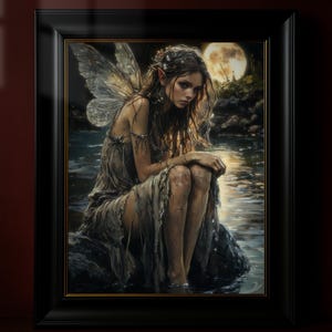 Dark Fairy Vintage Poster, Ölgemälde Cottage Core Stil, Feenkern Geschenk für Folklore Fan