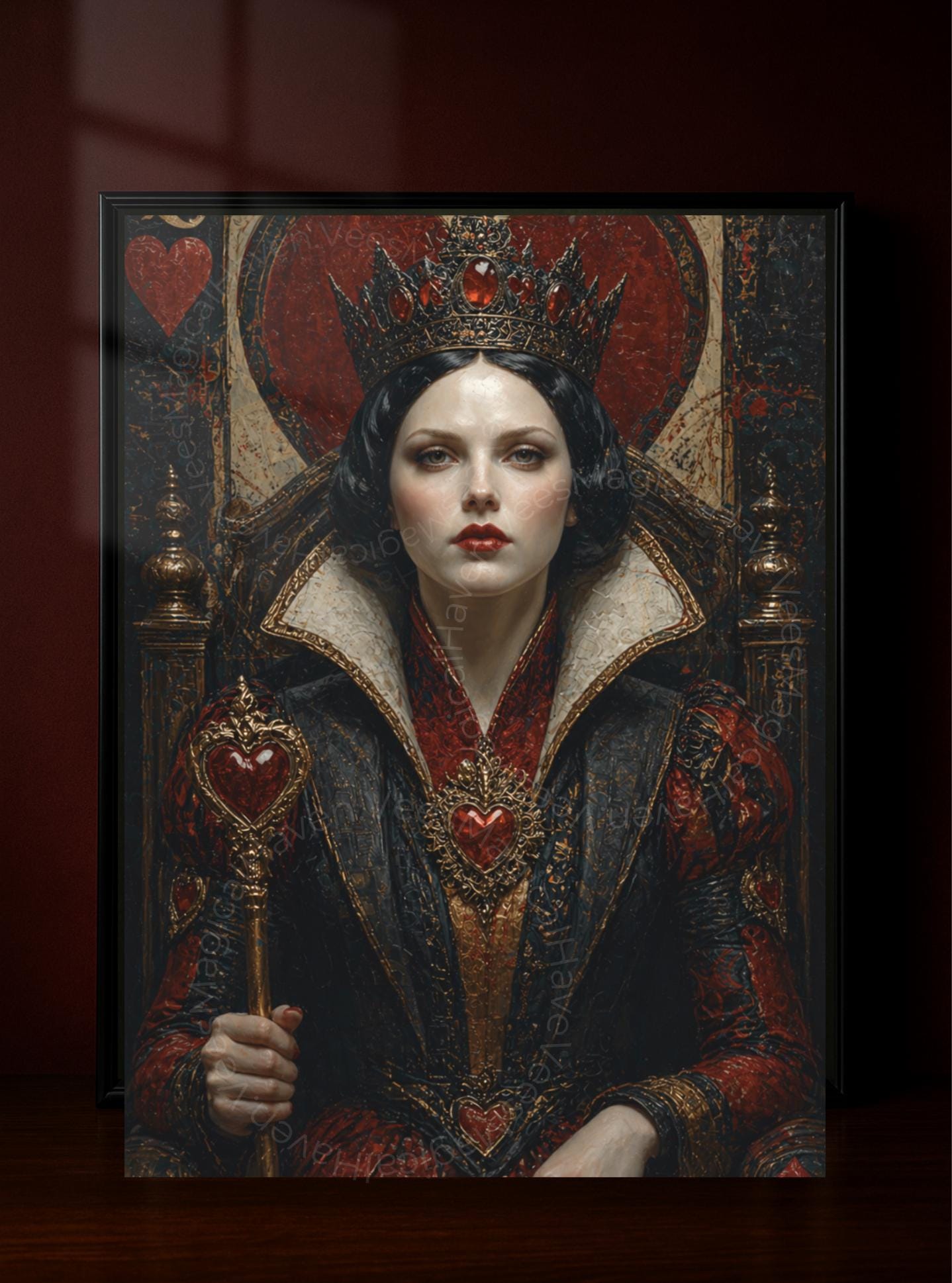 Queen of Hearts Gothic Art Print, Dark Fantasy Queen Wall Art, Playing ...