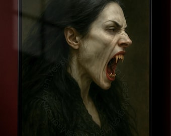 Screaming Vampire Art Print: Gothic Horror Wall Decor, Dark Fantasy Halloween Poster