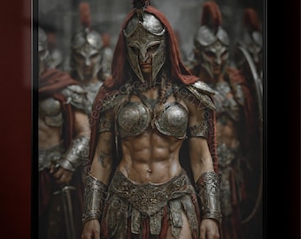 Female Warrior Knight, Dark Fantasy Gladiator, Gothic Warrior Art, Mythic Battle Armor Portrait, Cinematic Fantasy Wall Art