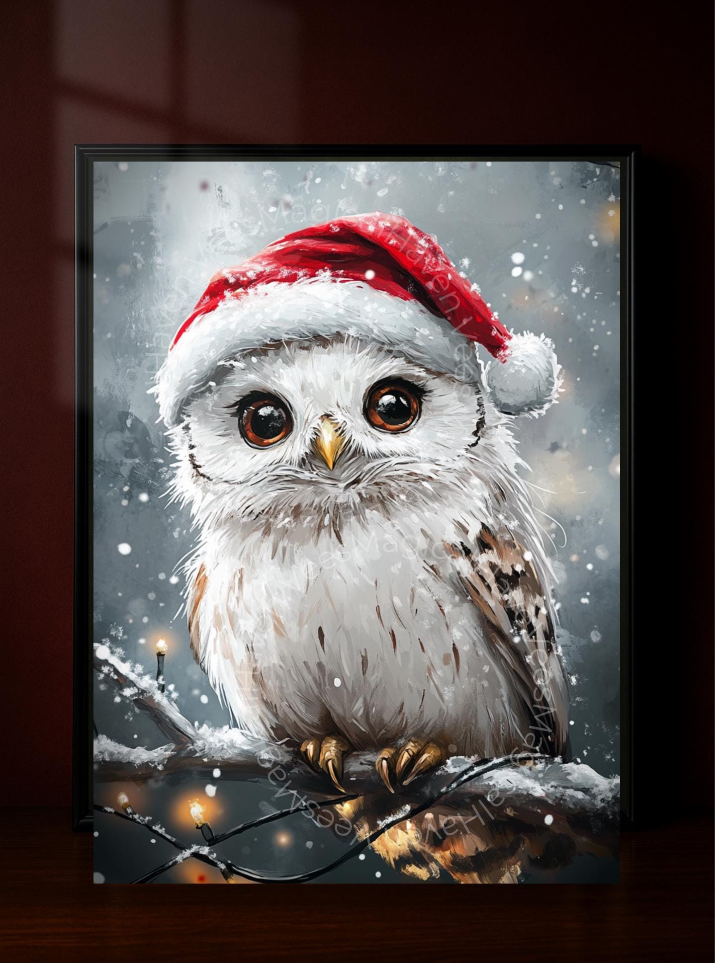Cute Christmas Owl Print | Winter Owl Art | Holiday Wall Decor | Snowy Owl Illustration | Whimsical 