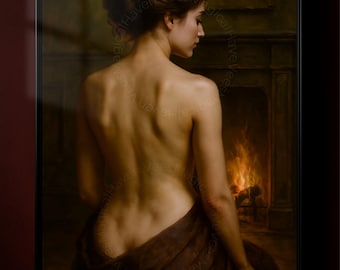 Lámina artística de figura femenina vintage, retrato de chimenea de estilo neoclásico Dark Academia (descarga digital)