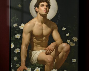 Sun God Apollo Poster | Fantasy Male Wall Art | Greek Mythology Print | Dark Academia Classical Decor | Mythic Aesthetic Artwork