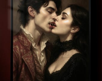 Gothic Vampire Couple Art Print: Dark Romance Wall Art, Gothic Fantasy Vampire Decor Digital Download