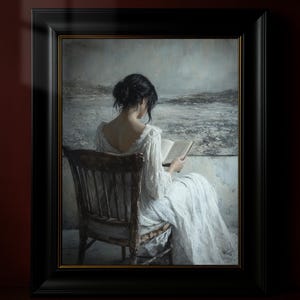 Women Reading Printable Wall Print, Vintage Moody Art, Light Academia, Cottagecore Decor, Smooth Oil Paint Style