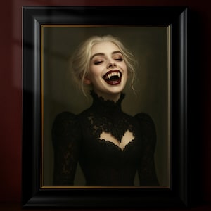 Vampire Woman Wall Art, Gothic Horror Portrait, Dark Fantasy Print, Halloween Vampire Decor