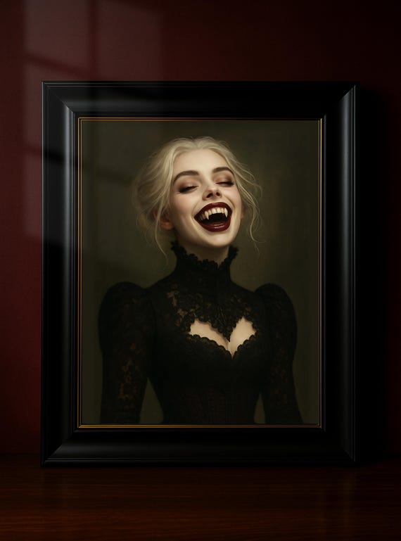 Vampire Woman Wall Art, Gothic Horror Portrait, Dark Fantasy Print, Halloween Vampire Decor