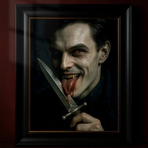 Vampire Poster | Dark Gothic Horror Wall Art | Creepy Vampire Print with Knife