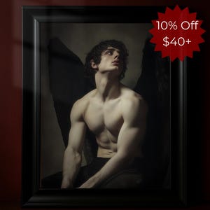 Fallen Dark Angel Poster, Dark Academia Renaissance Style, Horror and Gothic Wall Art Gift