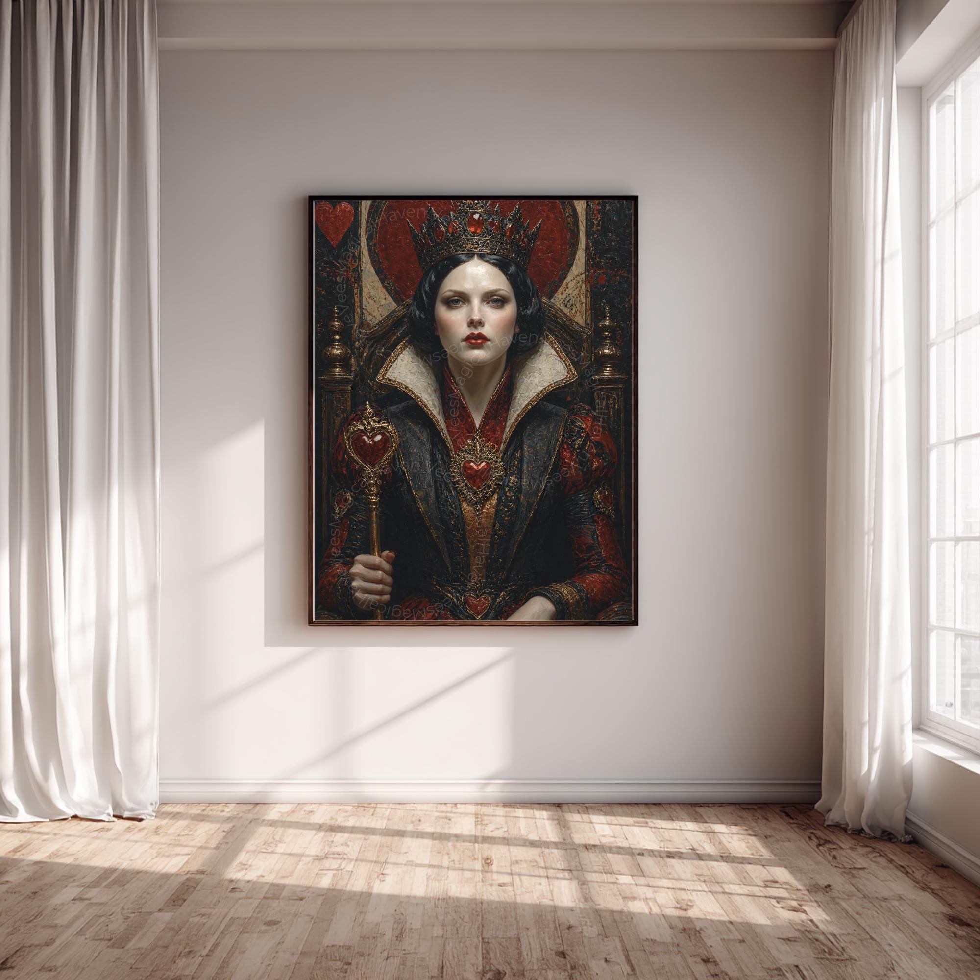 Queen of Hearts Gothic Art Print, Dark Fantasy Queen Wall Art, Playing ...