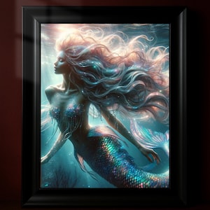 Mermaid Fantasy Poster, Ocean Siren Digital Print, Sea Goddess Wall Art, Ethereal Underwater Mermaid Decor, Fantasy Digital Download