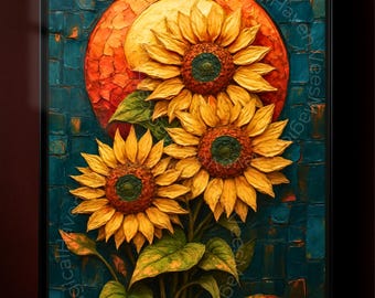 Sunflower Wall Art Poster, Art Nouveau Floral Print, Vibrant Botanical Home Decor, Colorful Nature Painting