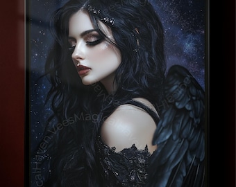 Arte mural de ángel caído: impresión digital de fantasía gótica, póster de ángel oscuro, obra de arte de alas de ángel celestiales.