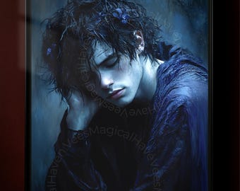 Melancholic Gothic Portrait, Dark Academia Poster, Moody Romantic Character Print, Victorian Fantasy Decor, Emotional Figure Artwork