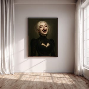 Vampire Woman Wall Art, Gothic Horror Portrait, Dark Fantasy Print, Halloween Vampire Decor image 9