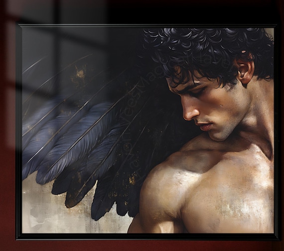 Fallen Angel Print – Dark Gothic Wall Art, Fantasy Angel Poster, Moody Dark Academia Decor