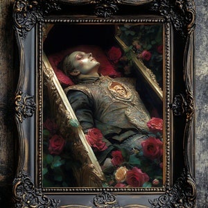 Vampire Poster, Beautifully Illustrated Coffin Scene with Roses, Great for Gothic Decor & Unique Gift for Dark Aesthetic Fans