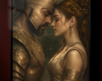 Knight and Maiden Art Print | Fantasy Romance Digital Download | Medieval Lovers Wall Art | Dark Fantasy Decor | Mythic Warrior Artwork