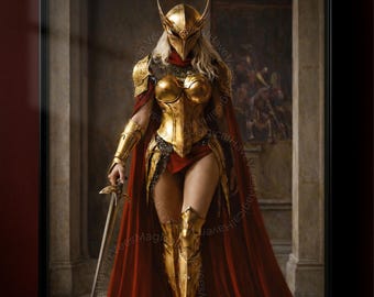 Female Knight Digital Download, Warrior Woman Fantasy Art, Medieval Armor Artwork, Dark Fantasy Warrior Decor, Strong Female Character Print