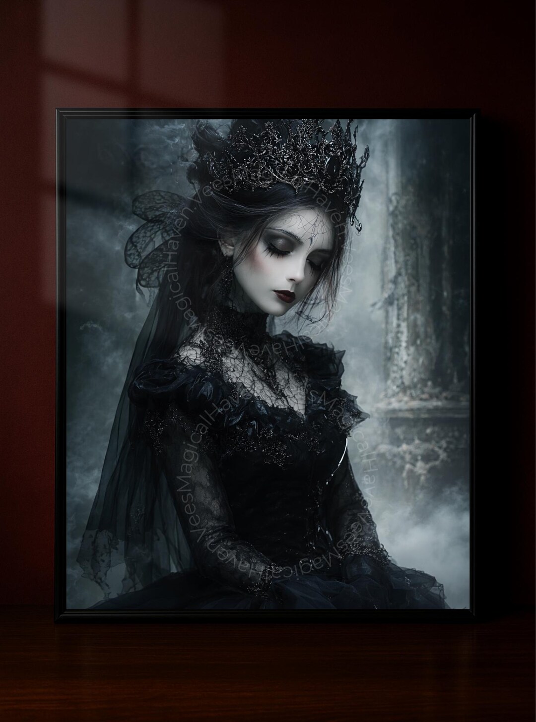 Gothic Dark Queen Portrait, Victorian Fantasy Art, Dark Academia Wall ...
