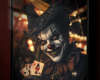 邪悪なピエロの顔のブラックライトポスター、サイケデリックで怖い