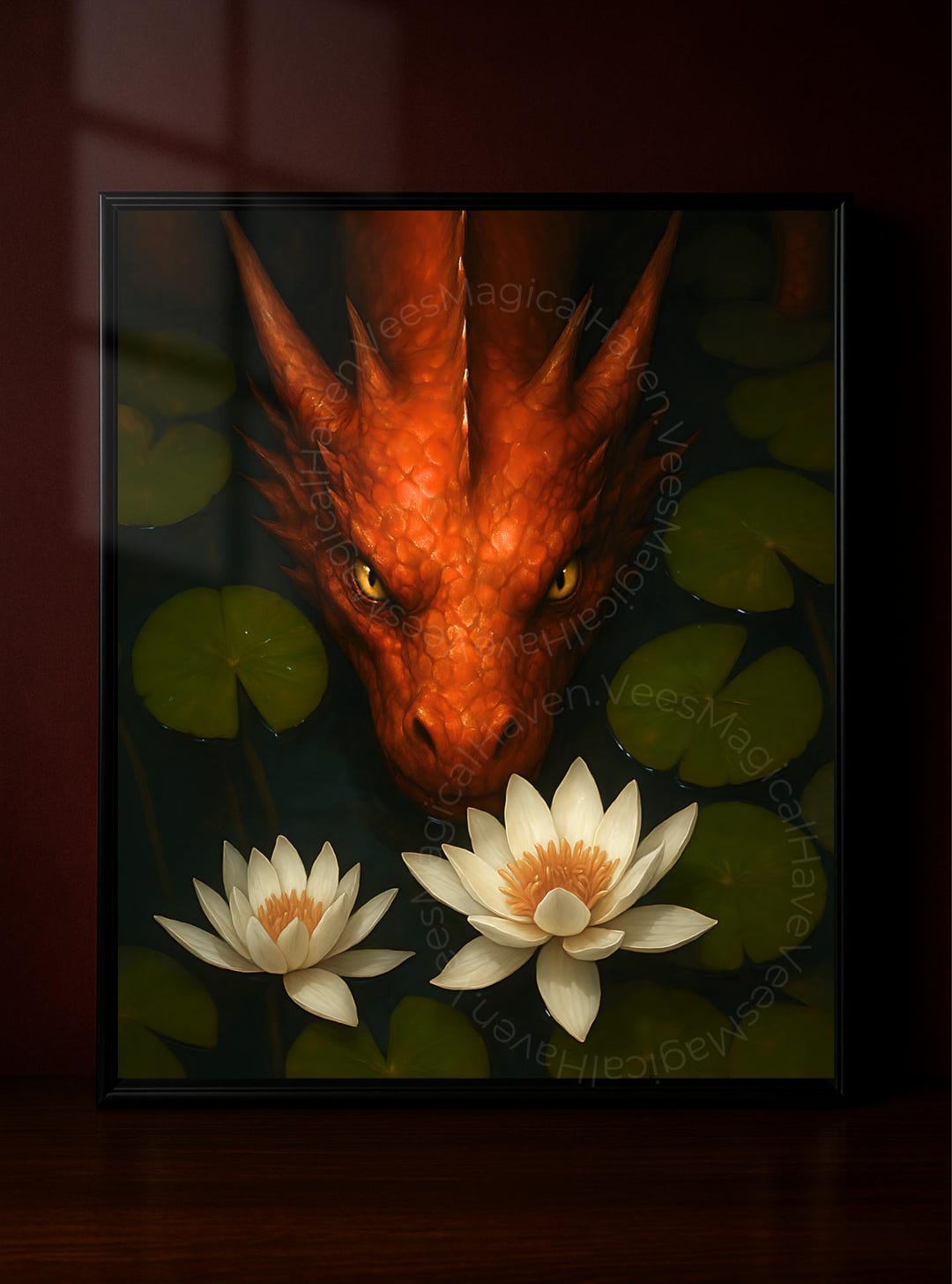 Dragon Poster Wall Art, Red Dragon Fantasy Print, Mythical Creature ...