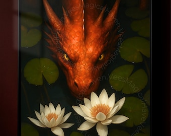 Dragon Poster Wall Art, Red Dragon Fantasy Print, Mythical Creature Dark Fantasy Home Decor, Gothic Dragon Artwork