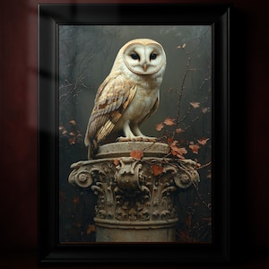 Whimsical Owl Art Print: Dark Academia Woodland Decor