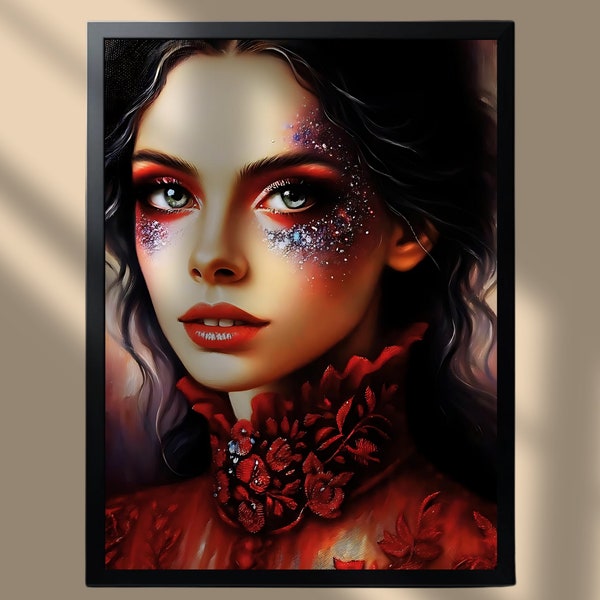 Red Vintage Vampire, Dark Academia Vampire Print, Gothic Horror Aesthetic, Vintage Fantasy, Digital Download