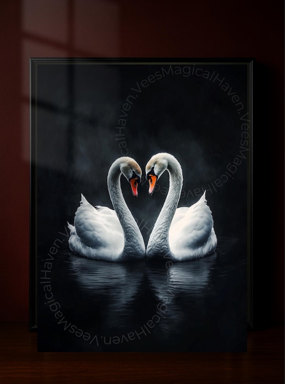Swan Lovers Art Print, Gothic Dark Academia Wall Art, Romantic
