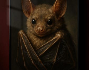 Cute Baby Bat Art Print | Gothic Animal Wall Decor | Fantasy Bat Poster