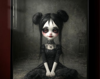 Gothic Doll Digital Download, Creepy Dark Doll Art, Gothic Horror Wall Art, Macabre Fantasy Illustration