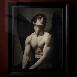Fallen Dark Angel Poster, Dark Academia Renaissance Style, Horror and Gothic Wall Art Gift