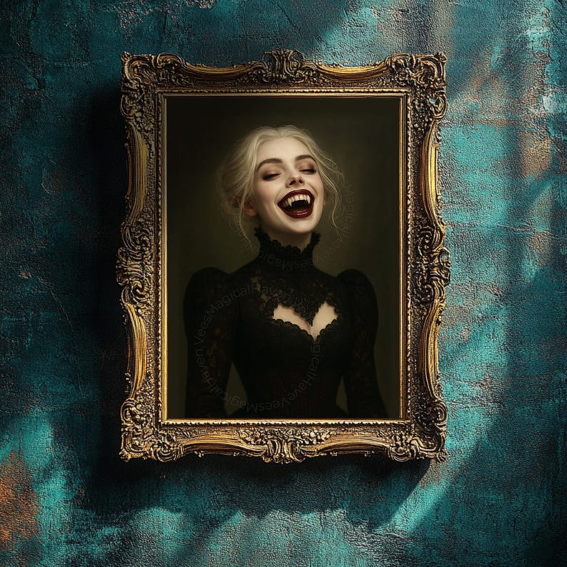 Vampire Woman Wall Art, Gothic Horror Portrait, Dark Fantasy Print, Halloween Vampire Decor image 8
