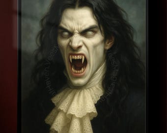 Vampire Portrait Wall Art | Gothic Horror Print | Dark Academia Vampire Poster | Vintage Gothic Decor | Dramatic Classic Monster Artwork