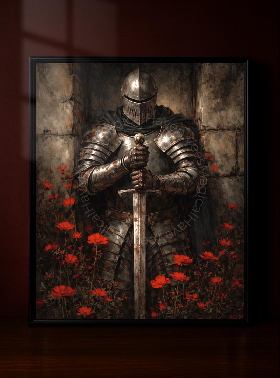 Medieval Knight Wall Art, Gothic Knight Poster, Dark Fantasy Armor ...