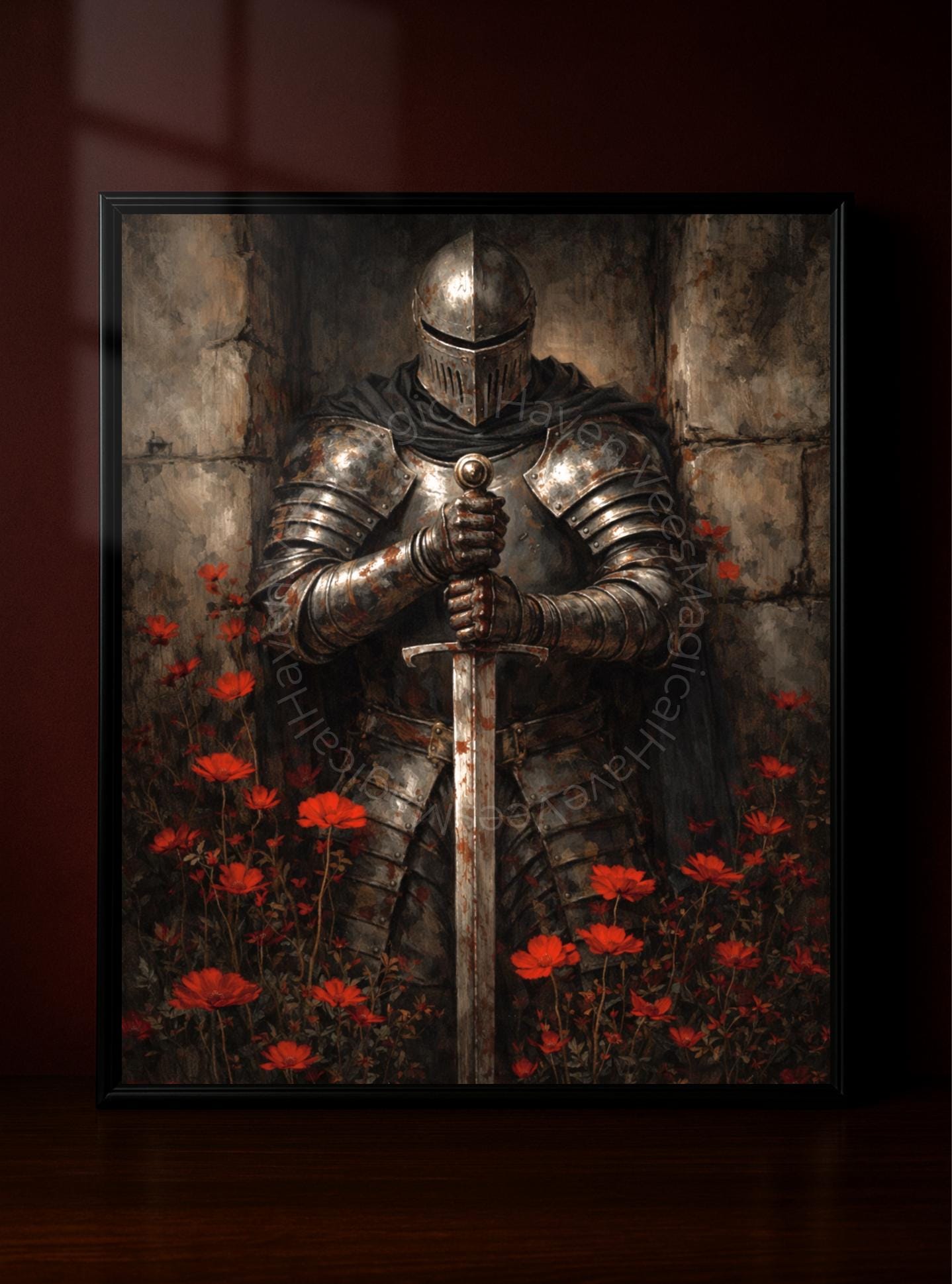 Medieval Knight Wall Art, Gothic Knight Poster, Dark Fantasy Armor ...