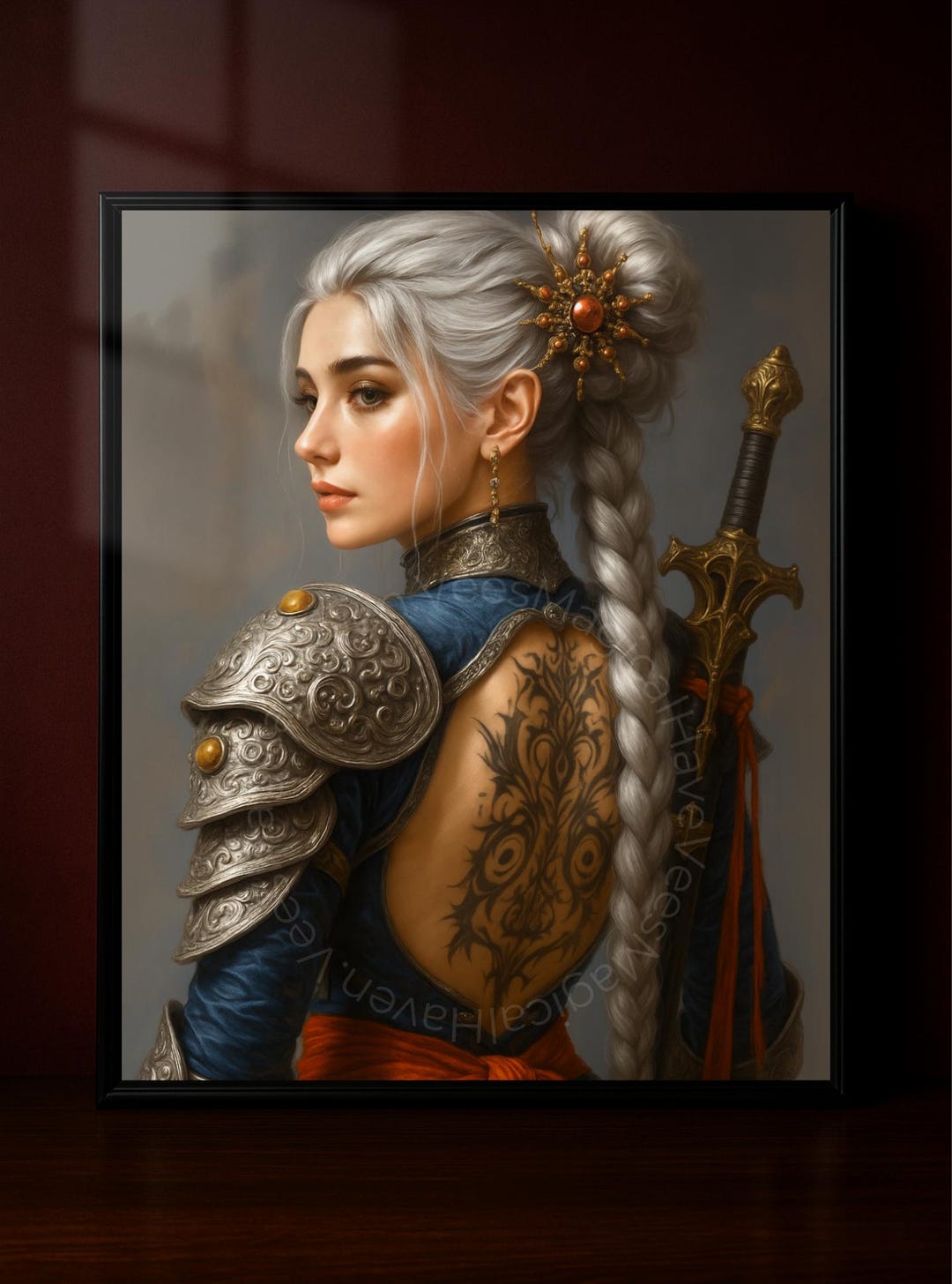 Fantasy Warrior Woman Art | Tattooed Female Knight Print | Dark ...