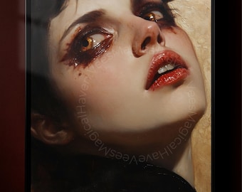 Gothic Vampire Portrait Digital Download, Dark Academia Wall Art, Moody Horror Oil Painting Printable Decor